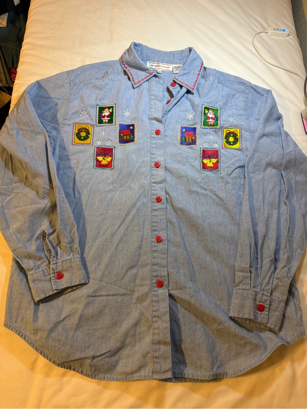 Westbound Light Blue Holiday Embroidered Button-Down Shirt